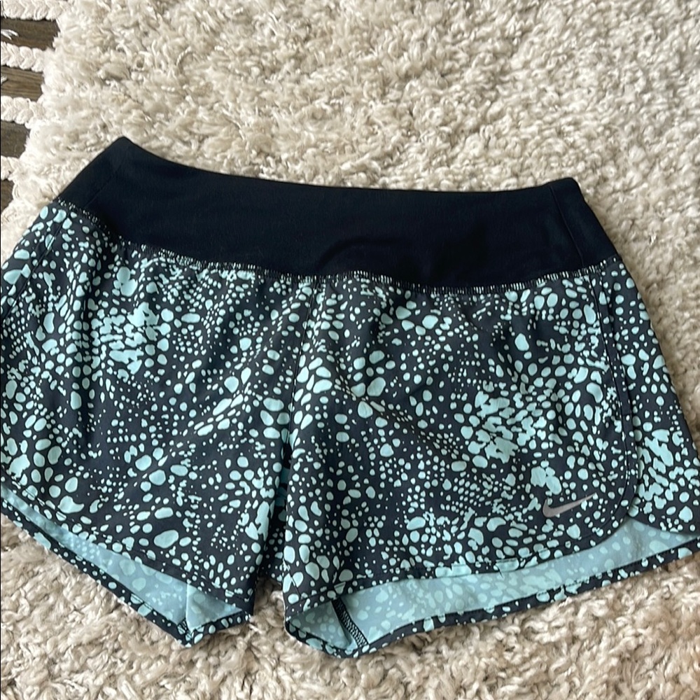 Nike Women's Black and Blue Patterned Shorts